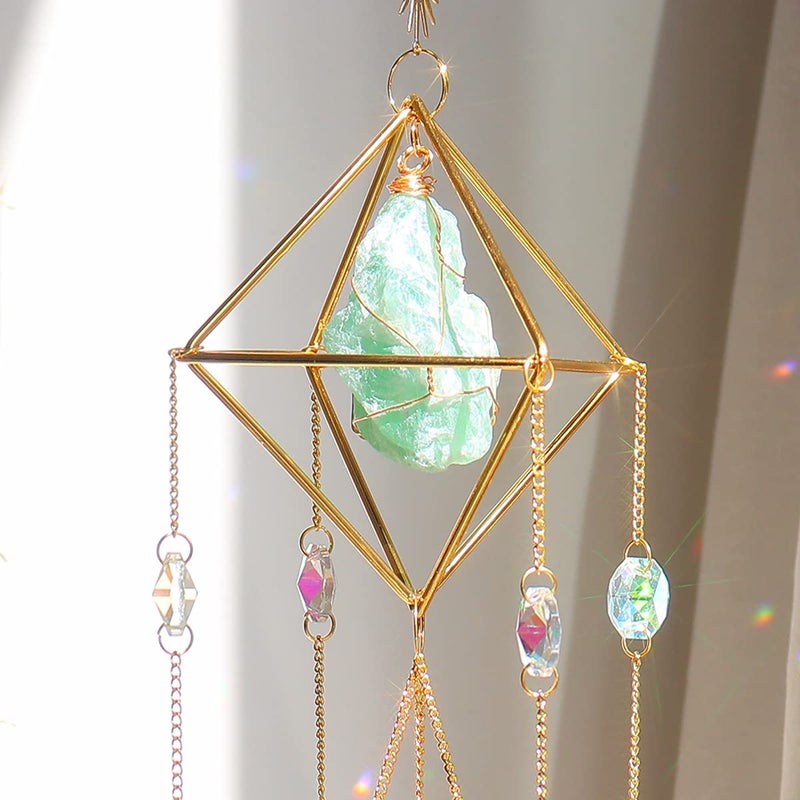 LPKADQA الأخضر فلوريت كريستال Suncatcher نافذة معلقة قلادة الزجاج الموشورات ديكور الرياح الرنين قوس قزح الشمس الماسك للمنزل حديقة الشرفة - Image 3
